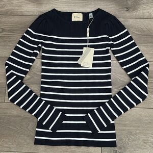 Elie Tahari Long Sleeve Crew Neck Ribbed‎ Striped Sweater Black White Size Small